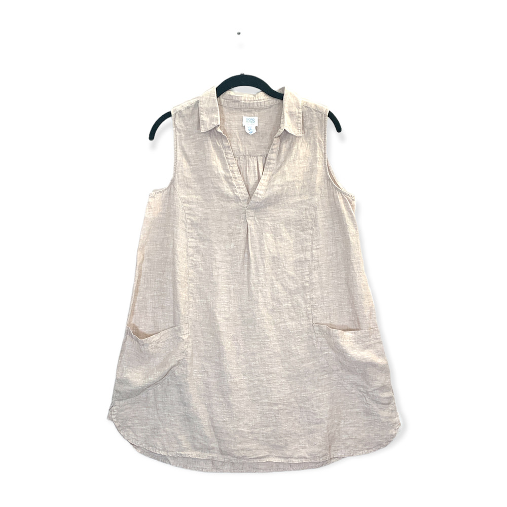 Vintage Sigrid Olsen Beige 100% Linen Sleeveless Long Tunic Top M
